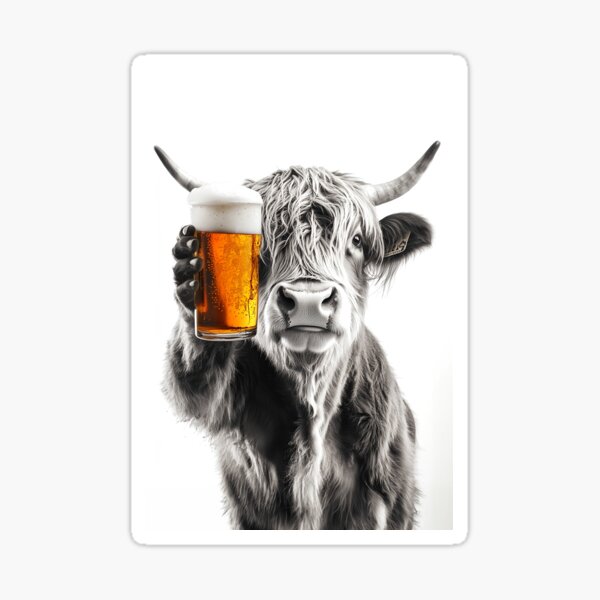Item preview, Highland Cow Drinking Beer, Funny Drinking Humor Art designed and sold by CheekyAnimalz.