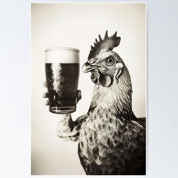 Item preview, Chicken Drinking Beer, Funny Drinking Humor Art designed and sold by CheekyAnimalz.