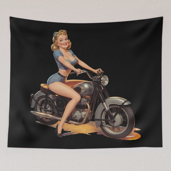 Item preview, Vintage Pin-Up Girl on Motorcycle designed and sold by RebeccaRe.