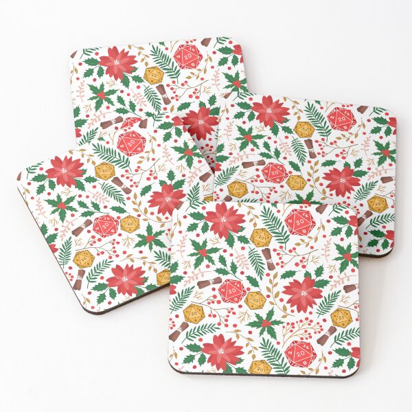 Item preview, DND RPG christmas pattern seamless: dungeons and dragons d20 and flowers designed and sold by DungeonAtelier.