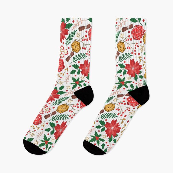Item preview, DND RPG christmas pattern seamless: dungeons and dragons d20 and flowers designed and sold by DungeonAtelier.