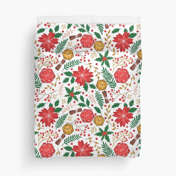 Item preview, DND RPG christmas pattern seamless: dungeons and dragons d20 and flowers designed and sold by DungeonAtelier.