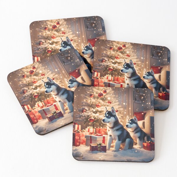 Item preview, Cozy Christmas Scene With Adorable Huskies In Front A Christmas Tree  designed and sold by debbiedwarika.