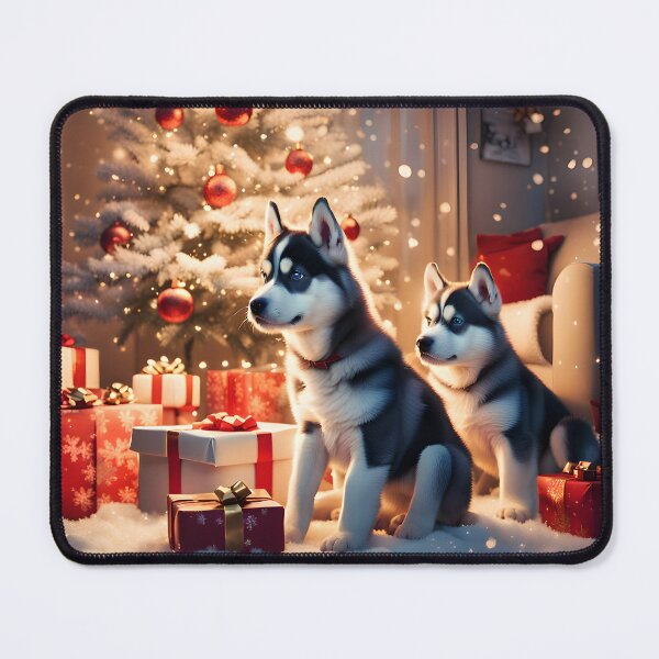 Item preview, Cozy Christmas Scene With Adorable Huskies In Front A Christmas Tree designed and sold by debbiedwarika.