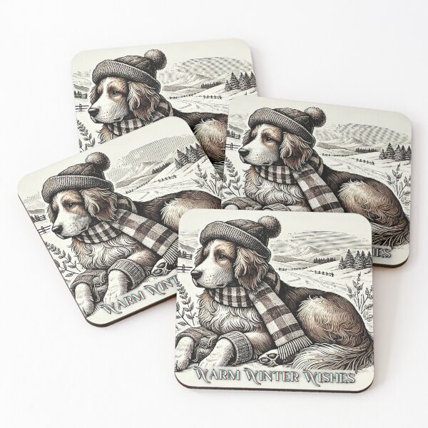 Item preview, Warm Winter Wishes – Cozy Vintage Dog Illustration designed and sold by gleefulme.