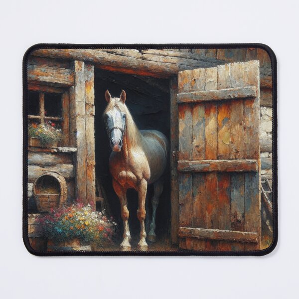 Item preview, Serene Scene: Majestic Horse at the Old Barn Entrance designed and sold by mustardseed-410.