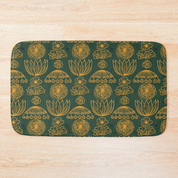 Item preview, Scandinavian Hand Drawn Boho Floral Pattern - Dark Green and Marigold designed and sold by Valerie Englehart.