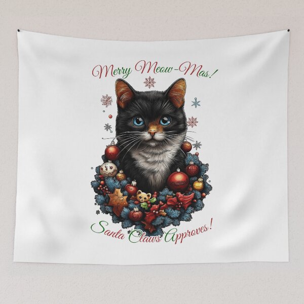 Item preview, Merry Meowmas Cat, Festive Cat Art, Holiday Cat Illustration, Christmas Cat Decor, Cat with Ornaments designed and sold by BukkyStory.