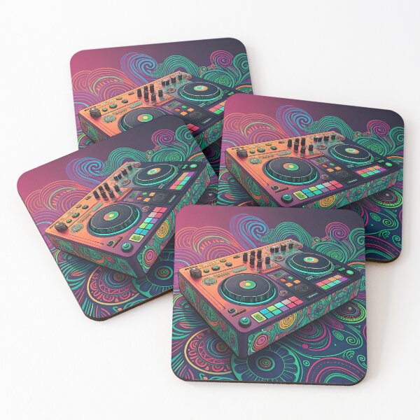 Item preview, DJ mixer art in neon colors designed and sold by AhArtMe.