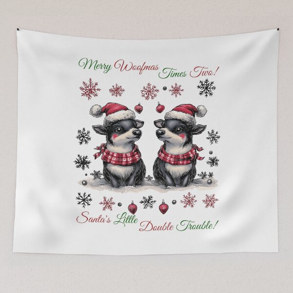 Item preview, Festive Dog Illustration, Holiday Puppies Art, Christmas Dog Design, Santa Hat Dogs, Double Holiday Pups designed and sold by BukkyStory.