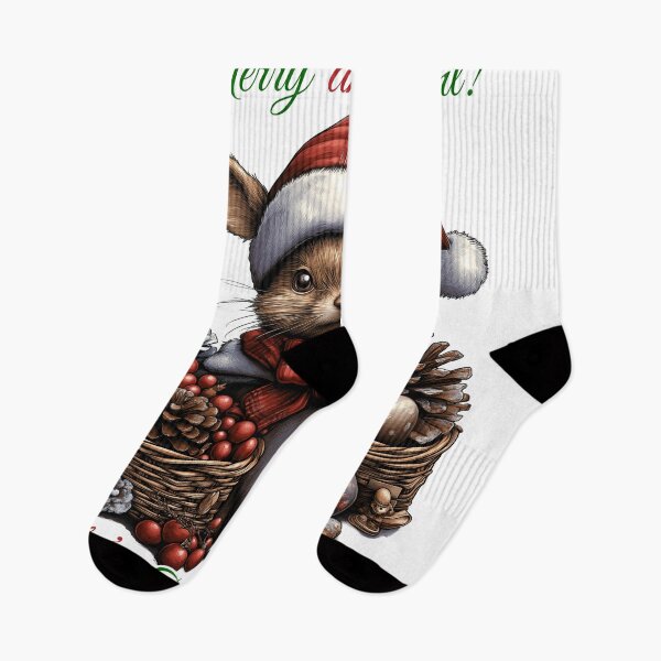 Artikelvorschau, Weihnachtshasen-Kunst, Festliche Kaninchen-Illustration, Weihnachtstier-Design, Weihnachtsmann-Helferhase, Jahreszeiten-süßes Tier entworfen und verkauft von BukkyStory.