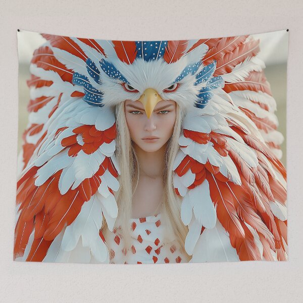 Item preview, "Eagle-Inspired Couture: Iridescent Red, White, Blue" designed and sold by MacroArtHub.
