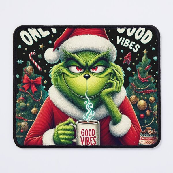 Item preview, Grinch face with cup of chocolate. Only good vibes designed and sold by ShimaiStore.