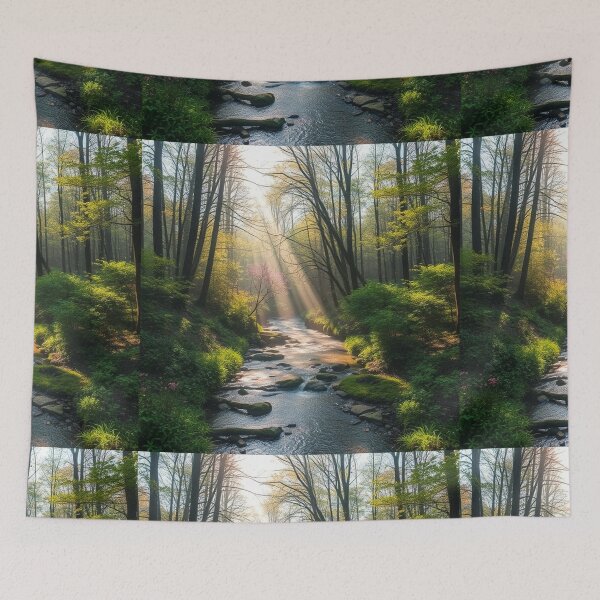 Item preview, Tranquil Spring Forest with River and Towering Beech Trees designed and sold by hjian8219.