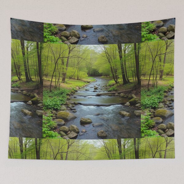 Item preview, Tranquil Spring Forest with River and Towering Beech Trees designed and sold by hjian8219.