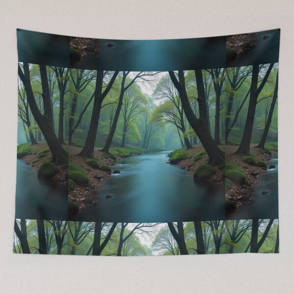 Item preview, Tranquil Spring Forest with River and Towering Beech Trees designed and sold by hjian8219.
