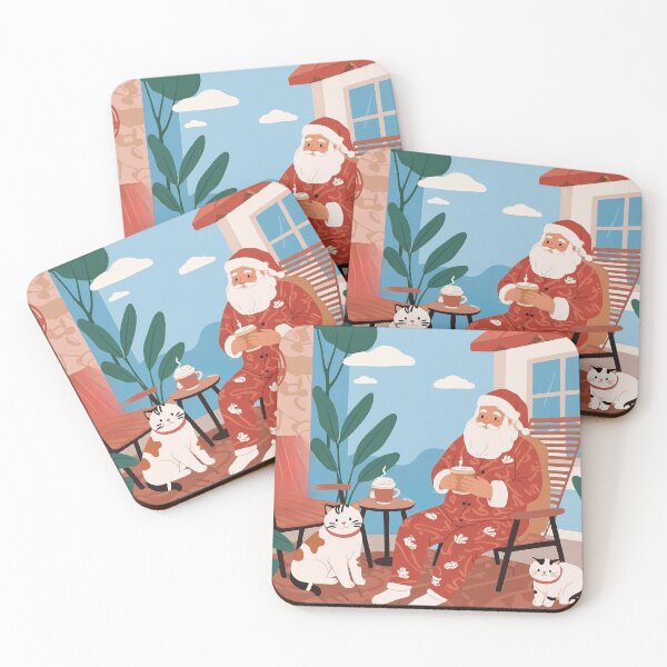 Item preview, RETRO SANTA DRINKING COFFEE WITH CATS ART #3 designed and sold by Arts4U.