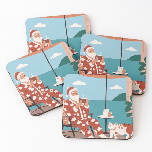 Item preview, RETRO SANTA DRINKING COFFEE ON THE PATIO ON THE LAKE ART #4 designed and sold by Arts4U.