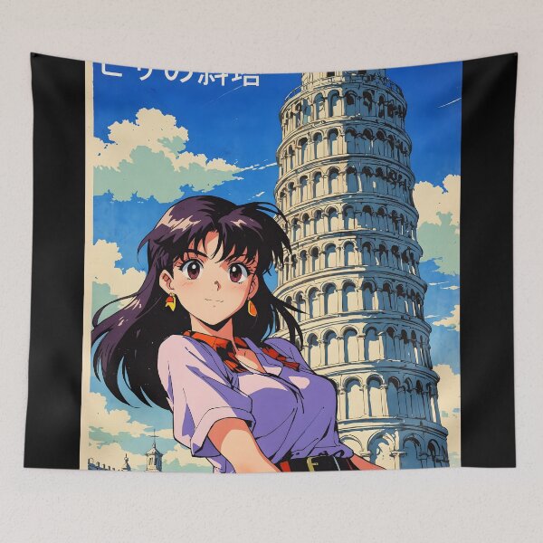 Item preview, Tower of Pisa Italy Retro Anime Girl 80s Vintage Travel designed and sold by Retro-Anime9.