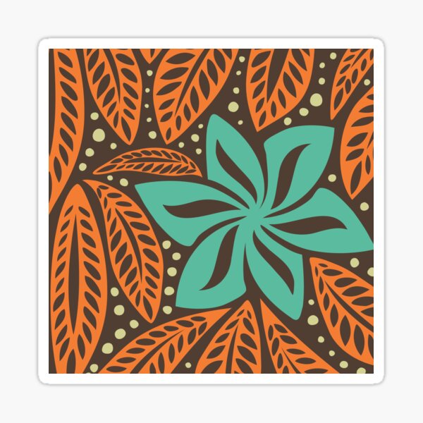 Polynesian Hawaiian big flower blue orange brown floral tattoo design 