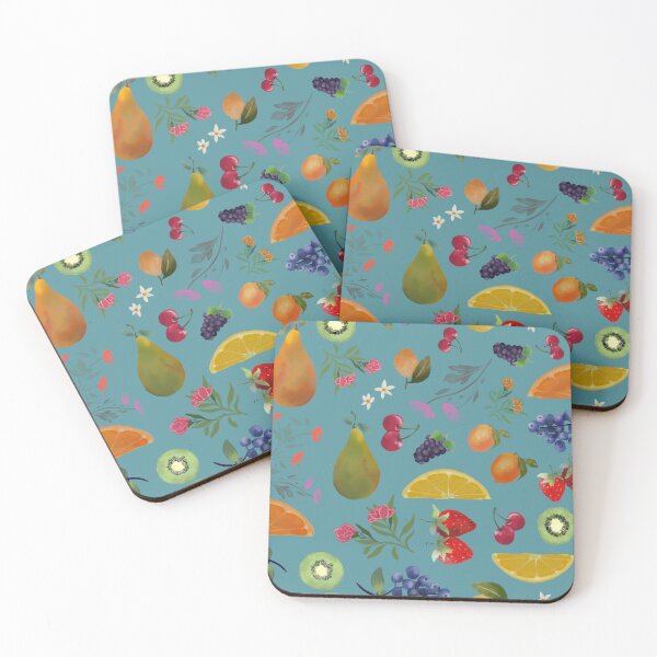Item preview, Juicy fruit - colorful tropical fruit - grapes strawberries pears on blue green designed and sold by ahahdodo.