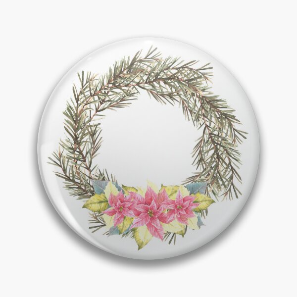 Item preview, Christmas spruce advent wreath with pink poinsettia flowers. Watercolor illustration designed and sold by BartolArt.
