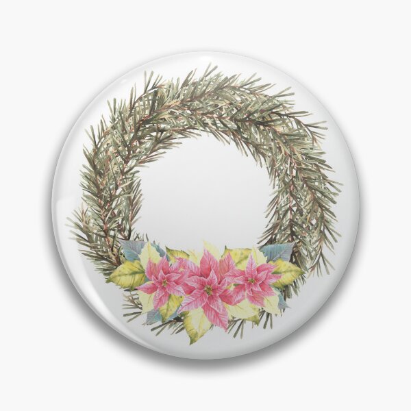 Item preview, Copy of Christmas spruce advent wreath with pink poinsettia flowers. Watercolor illustration designed and sold by BartolArt.