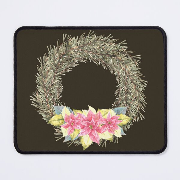 Item preview, Copy of Christmas spruce advent wreath with pink poinsettia flowers. Watercolor illustration designed and sold by BartolArt.