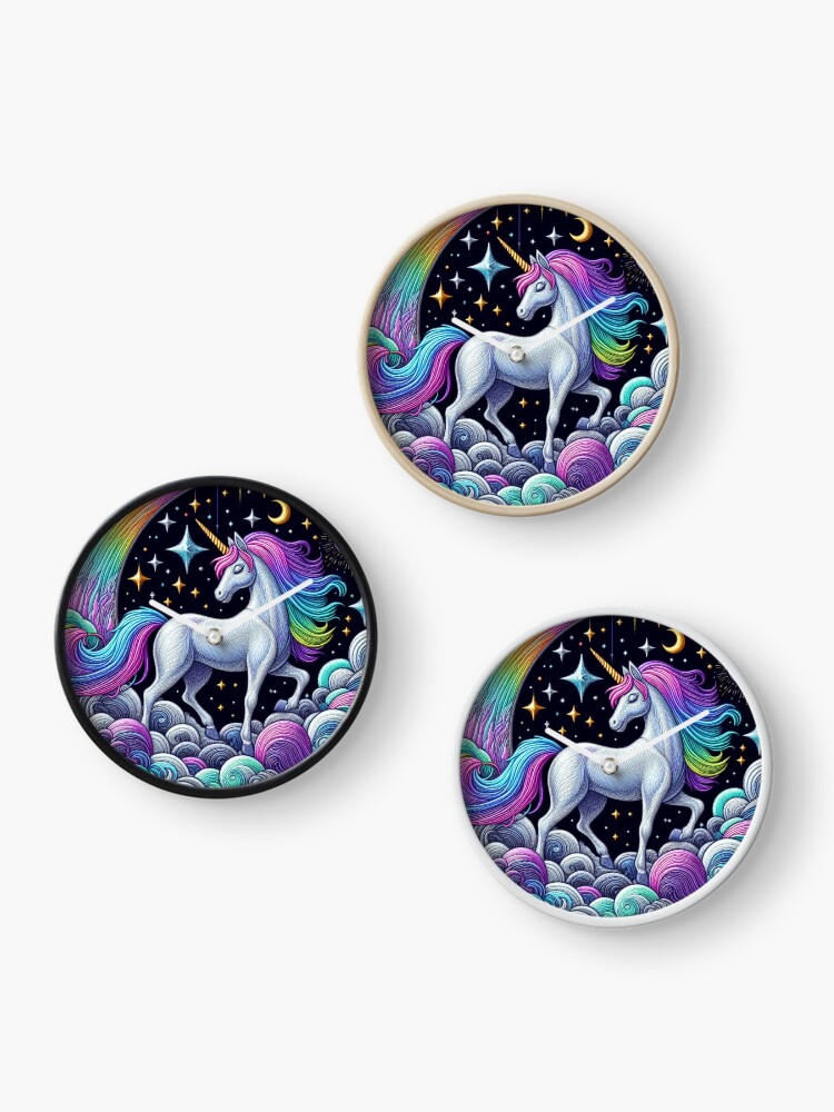 Thumbnail 3 of 4, Clock, Magical Rainbow Unicorn: Dreams Come True designed and sold by mi33x.