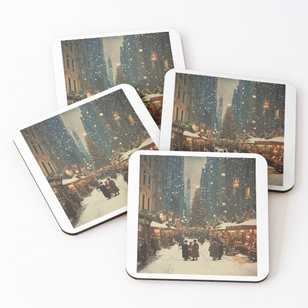 Item preview, Festive Christmas Market Painting Cozy Stalls Decorated City designed and sold by The Art of Kkatarynka.