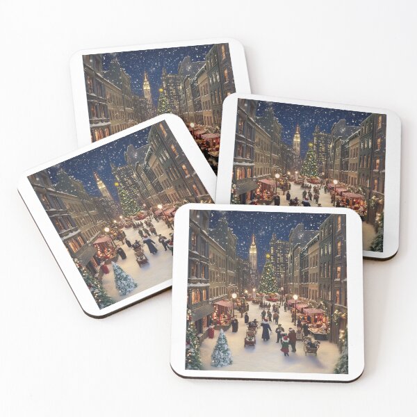 Item preview, Festive Christmas Market Painting Cozy Stalls Decorated City designed and sold by The Art of Kkatarynka.