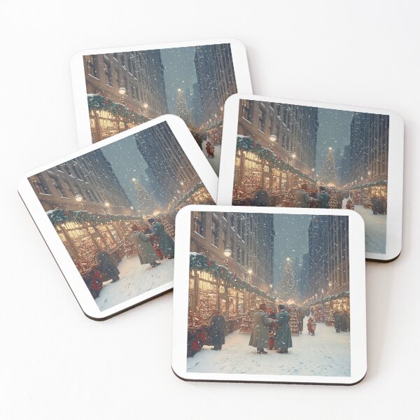 Item preview, Festive Christmas Market Painting Cozy Stalls Decorated City designed and sold by The Art of Kkatarynka.