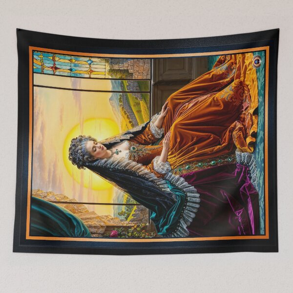 Item preview, Elegant Noblewoman in Luxurious Gown and Veil, Framed by Golden Sun Halo Captivating AI Concept Art by Xzendor7 designed and sold by Xzendor7 Digital Art Creations.