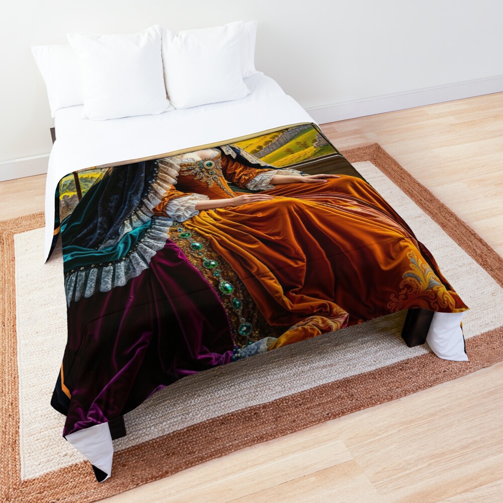 Elegant Noblewoman in Luxurious Gown and Veil, Framed by Golden Sun Halo AI Concept Art by Xzendor7 3 Elegant Noblewoman in Luxurious Gown and Veil, Framed by Golden Sun Halo Captivating AI Concept Art by Xzendor7 Decorative Art Print Comforter