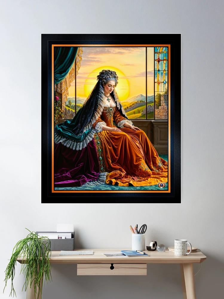 Elegant Noblewoman in Luxurious Gown and Veil, Framed by Golden Sun Halo AI Concept Art by Xzendor7 2 Elegant Noblewoman in Luxurious Gown and Veil, Framed by Golden Sun Halo Captivating AI Concept Art by Xzendor7 Wall Decor Poster Art Print