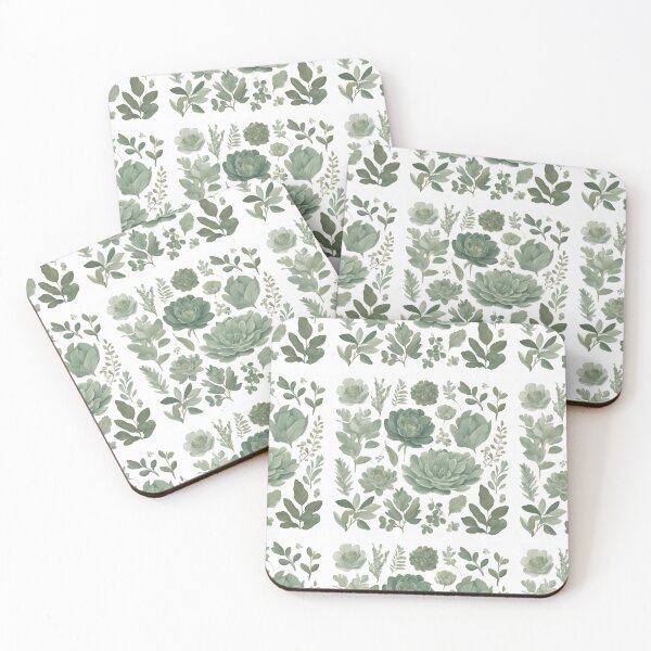 Item preview, Sage Green Flower and Leaf Pattern designed and sold by Wildflowerfae.