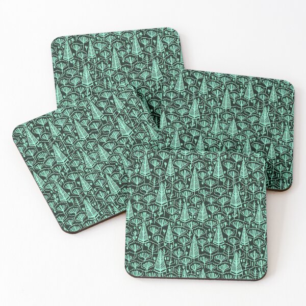 Item preview, Beautiful, winter, dense forest/ black background and turquoise. designed and sold by My-fake-places.