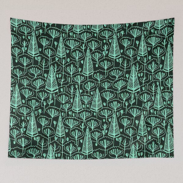 Item preview, Beautiful, winter, dense forest/ black background and turquoise. designed and sold by My-fake-places.