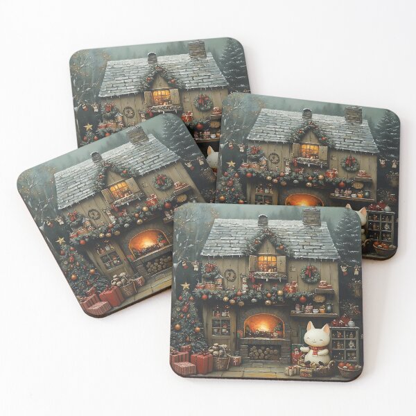 Item preview, Cozy Christmas Cottage with Holiday Kitty designed and sold by keomany.