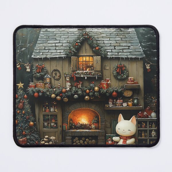 Item preview, Cozy Christmas Cottage with Holiday Kitty designed and sold by keomany.