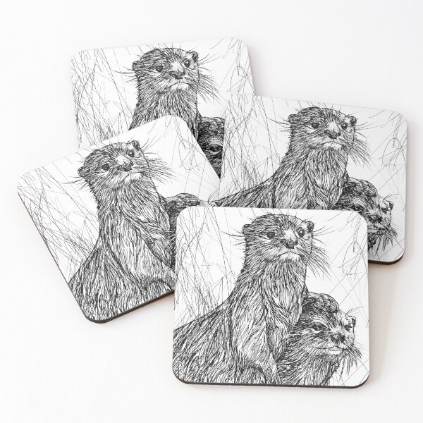 Item preview, TWO OTTERS ink portrait designed and sold by lautir.