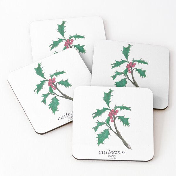 Item preview, holly / cuileann (Scottish Gaelic translation) hand painted vintage inspired botanical drawing designed and sold by Mamaidh Made.