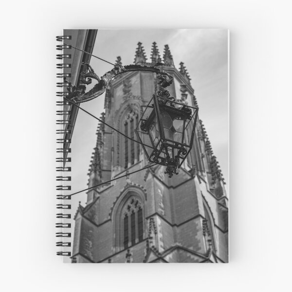 Item preview, Cathedral Tower and Street Lamp in Old Town Medieval in a Sunny Summer Day in Fribourg designed and sold by Mats Silvan.