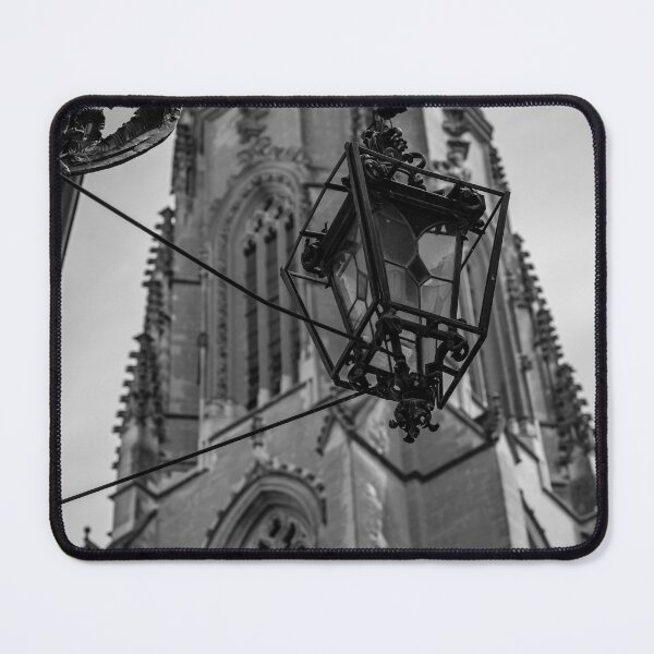 Item preview, Cathedral Tower and Street Lamp in Old Town Medieval in a Sunny Summer Day in Fribourg designed and sold by Mats Silvan.