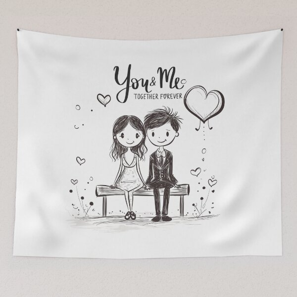 Aperçu de l'œuvre Copy of Sitting Couple on the Bench Illustrations for Romantic, Wedding, and Nature-Themed Designs créée et vendue par funnycouples.