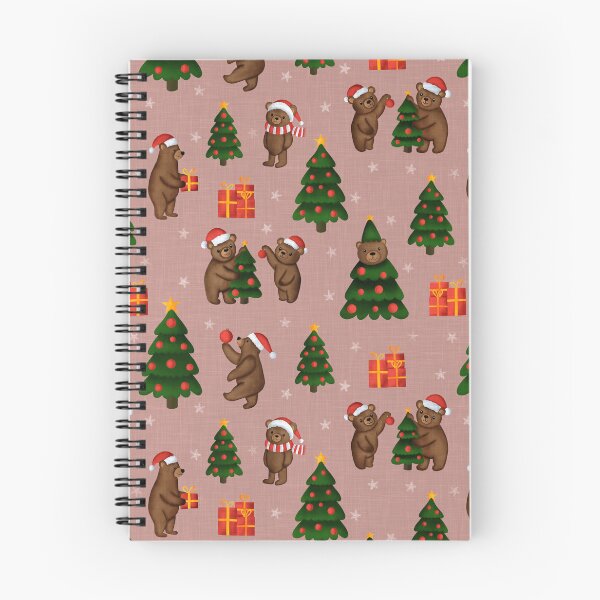 Item preview, Festive Bears Decorating Christmas Trees on Soft Blush Pink designed and sold by IrenicBears.