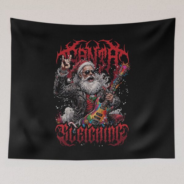 Item preview, Santa Sleighing Heavy Metal Art T-Shirt designed and sold by Tokyo Retro.