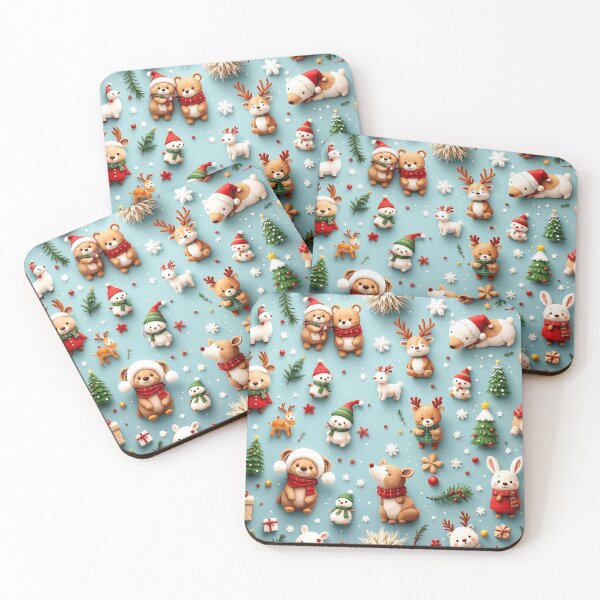 Item preview, Cheerful 3D Christmas Pattern Background with Cute Animals Dressed for the Holidays, Ideal for Whimsical Holiday Projects and Gifts designed and sold by AlwaysHome.