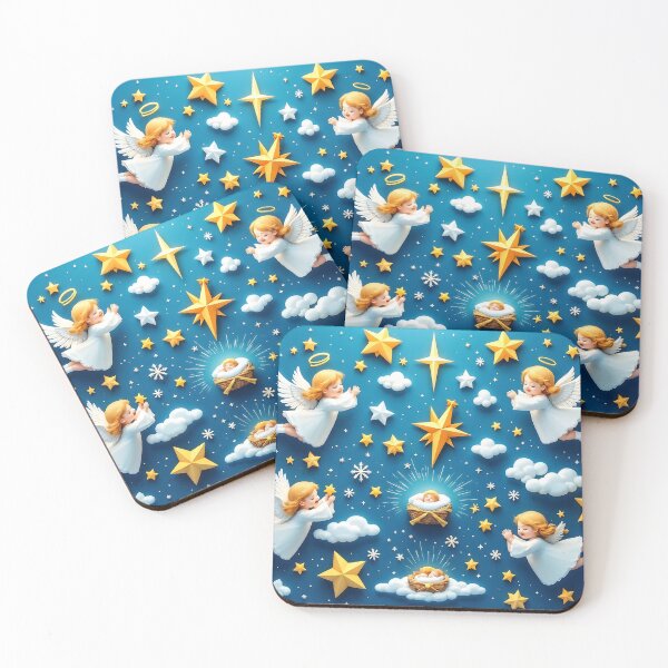 Item preview, Lively 3D Christmas Pattern Featuring Joyful Angels, Stars, and the Birth of Jesus, Perfect for Fun and Festive Holiday Projects designed and sold by AlwaysHome.