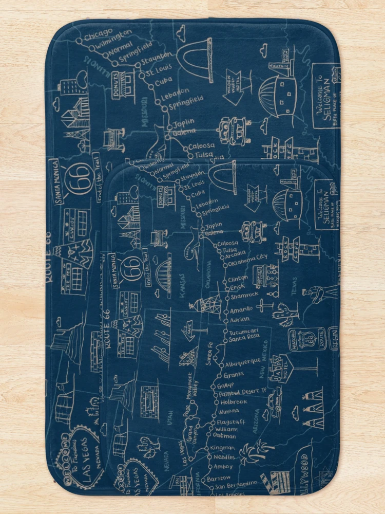 Thumbnail 5 of 6, Bath Mat, Route 66 Map designed and sold by Rt66Myth.